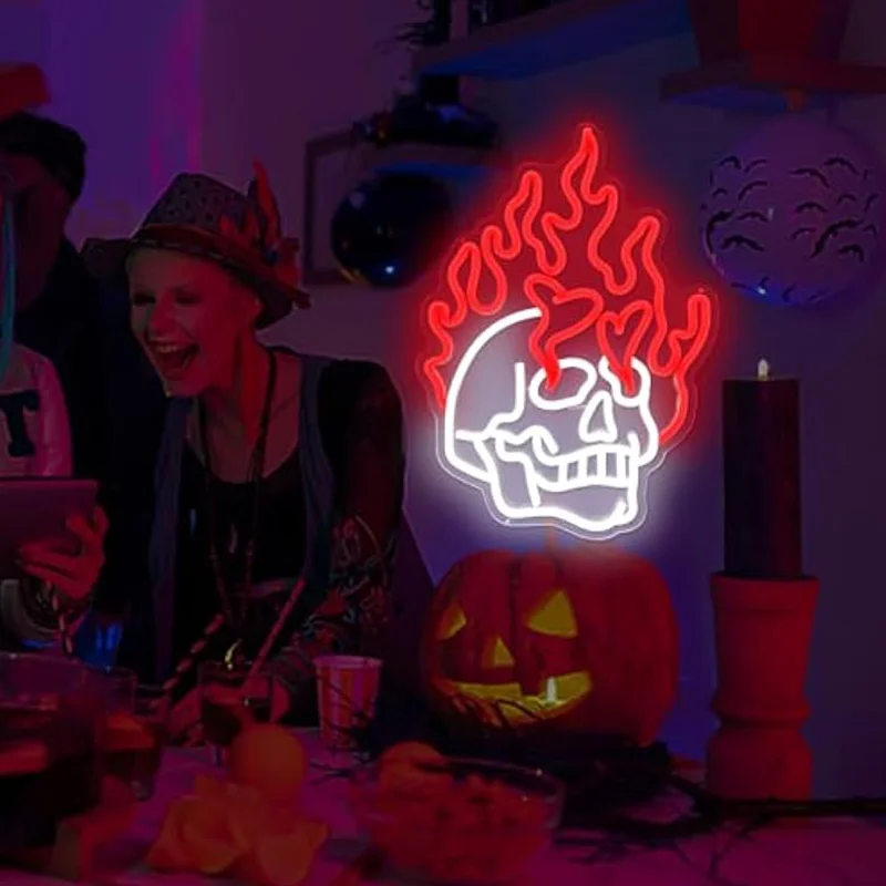 Skull Neon Signs for Bedroom Dimmable Skull Fire Skeleton Head Wall Decor for Man Cave Beer Bar Club Game Room Halloween Party
Skull Neon Signs for Bedroom Dimmable Skull Fire Skeleton Head Wall Decor for Man Cave Beer Bar Club Game Room Halloween Party