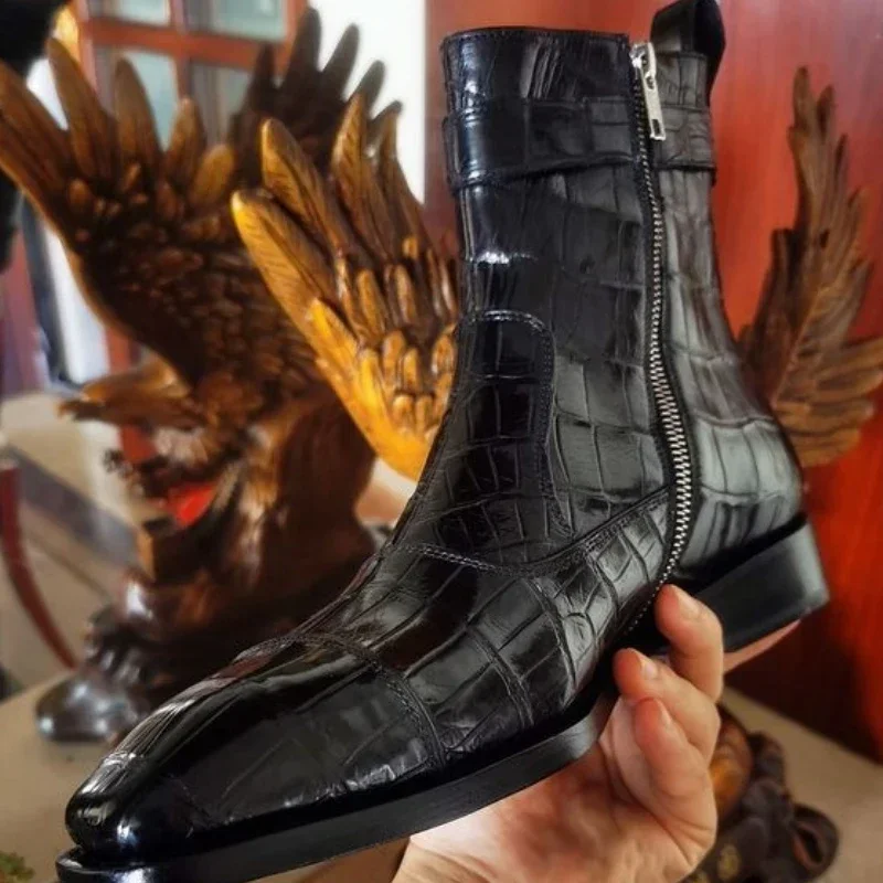New Brown Ankle Boots for Men Zippper Black Crocodile Pattern Square Toe Fashion Business Formal Men's Boots Size 38-46
New Brown Ankle Boots for Men Zippper Black Crocodile Pattern Square Toe Fashion Business Formal Men's Boots Size 38-46