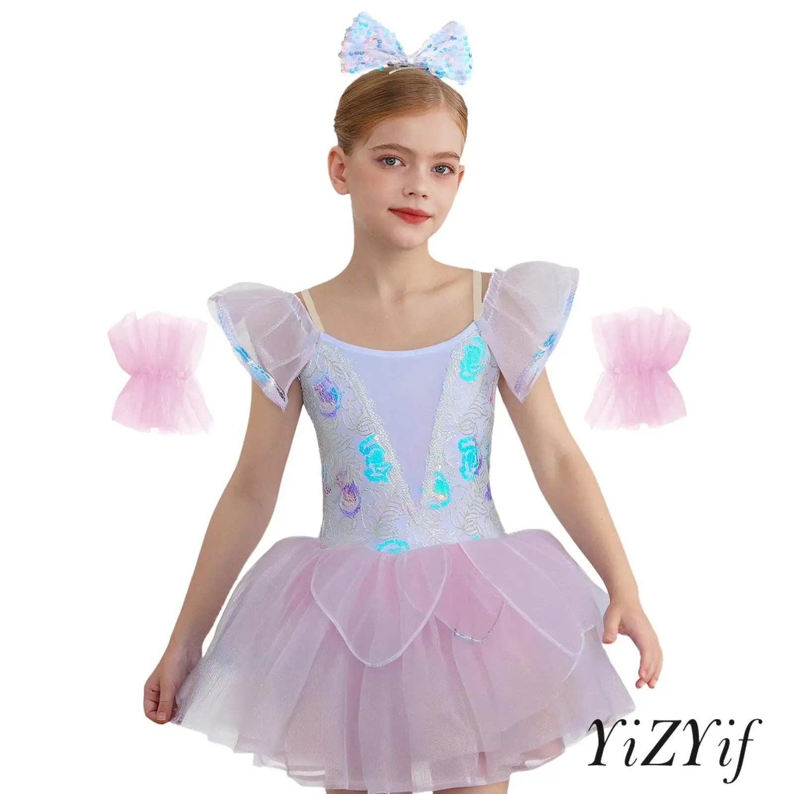 Children Girls Ballet Dance Performance Outfit Adjustable Straps Ruffled Sleeves Layered Tutu Dress with Headwear Cuffs Set
Children Girls Ballet Dance Performance Outfit Adjustable Straps Ruffled Sleeves Layered Tutu Dress with Headwear Cuffs Set