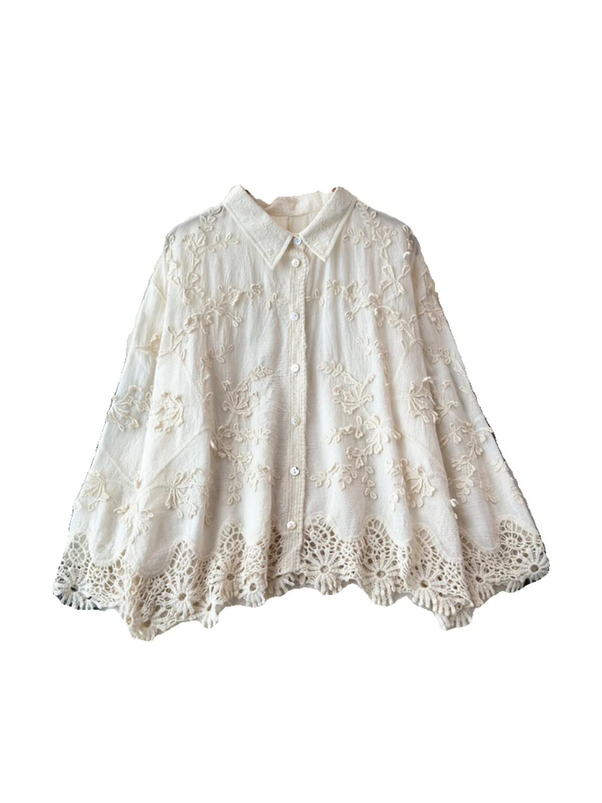 Ele Embroidered Floral Loose Lace Patchwork Women's irt Spring 2025 New Sle Age-Defng Collar Long Sve
Ele Embroidered Floral Loose Lace Patchwork Women's irt Spring 2025 New Sle Age-Defng Collar Long Sve