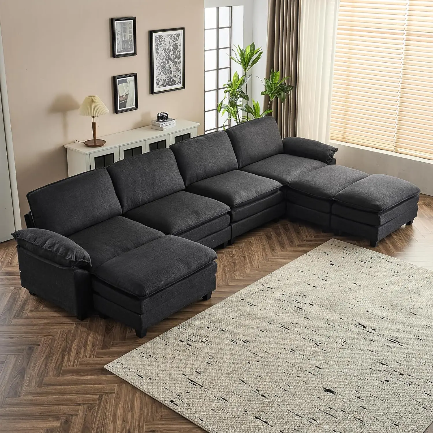 156" Cloud Linen Black Sectional Sofa, Comfy L-Shaped Extra Deep Seat Sofa Couch for Living Room,Modern 4-Seat Convertibl
156" Cloud Linen Black Sectional Sofa, Comfy L-Shaped Extra Deep Seat Sofa Couch for Living Room,Modern 4-Seat Convertibl