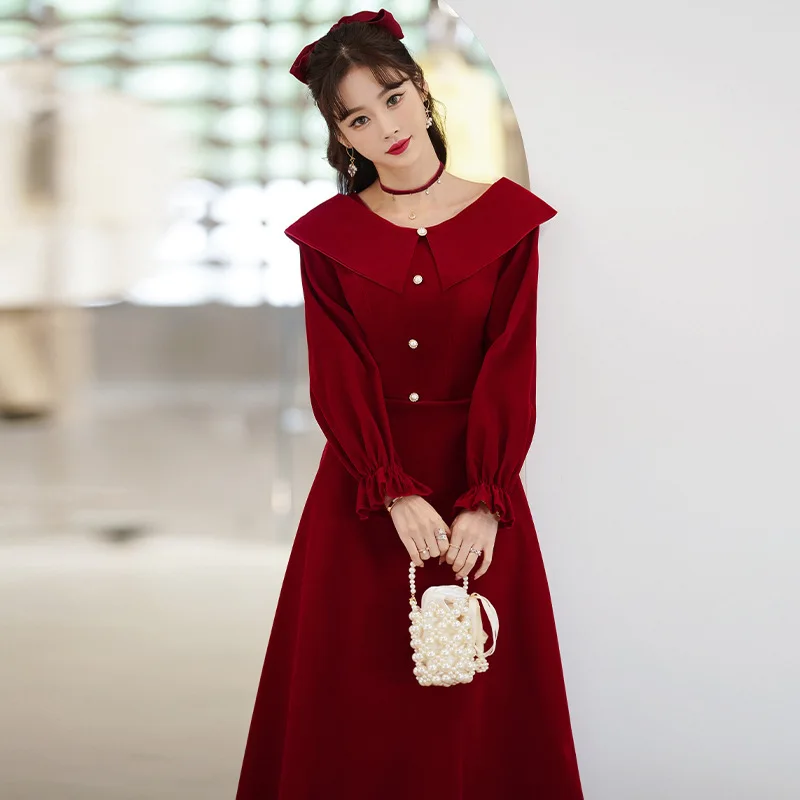 2022 Spring New Evening Party Dress Burgundy A-line Cheongsam Lady Lantern Sleeve Qipao Bridal Wedding Dress With Buttons
2022 Spring New Evening Party Dress Burgundy A-line Cheongsam Lady Lantern Sleeve Qipao Bridal Wedding Dress With Buttons