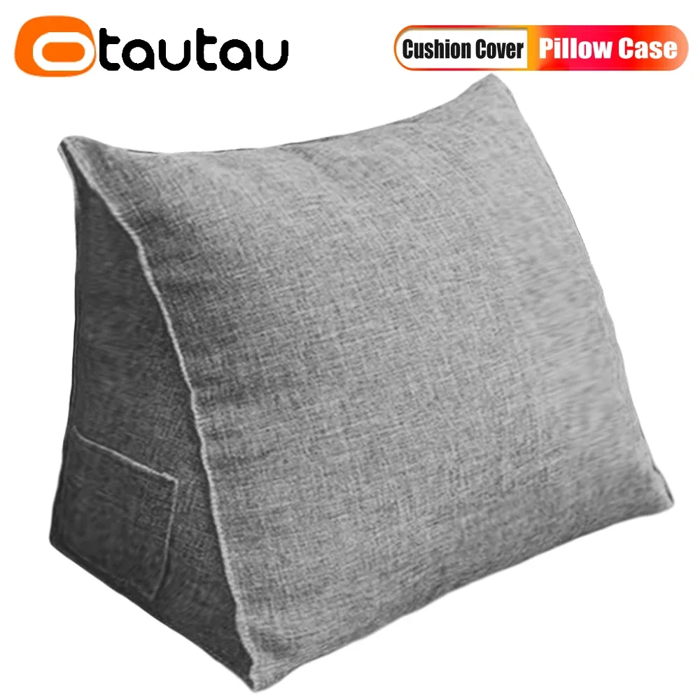 

OTAUTAU Cotton Linen Triangle Pillow Case Sofa Bed Backrest Cushion Cover Back Lumbar Waist Ergonomic Pillows No Filler KD001
