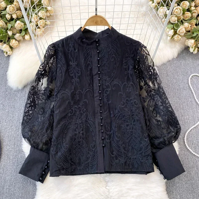 Vintage Floral Embroidery Blouse Lace Shirt Women Tops Autumn Elegant Long Lantern Sleeve Loose See Through Casual Clothes 29918
Vintage Floral Embroidery Blouse Lace Shirt Women Tops Autumn Elegant Long Lantern Sleeve Loose See Through Casual Clothes 29918