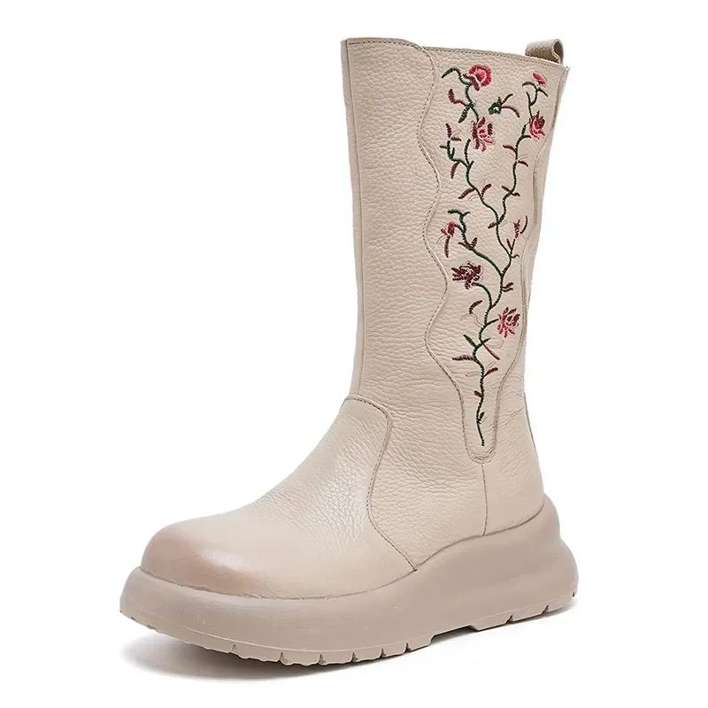 5CM Luxury Design Women Mid Calf Boots Winter Thick Sole Wedges National Style Embroidery Warm Genuine Leather Long Boots
5CM Luxury Design Women Mid Calf Boots Winter Thick Sole Wedges National Style Embroidery Warm Genuine Leather Long Boots
