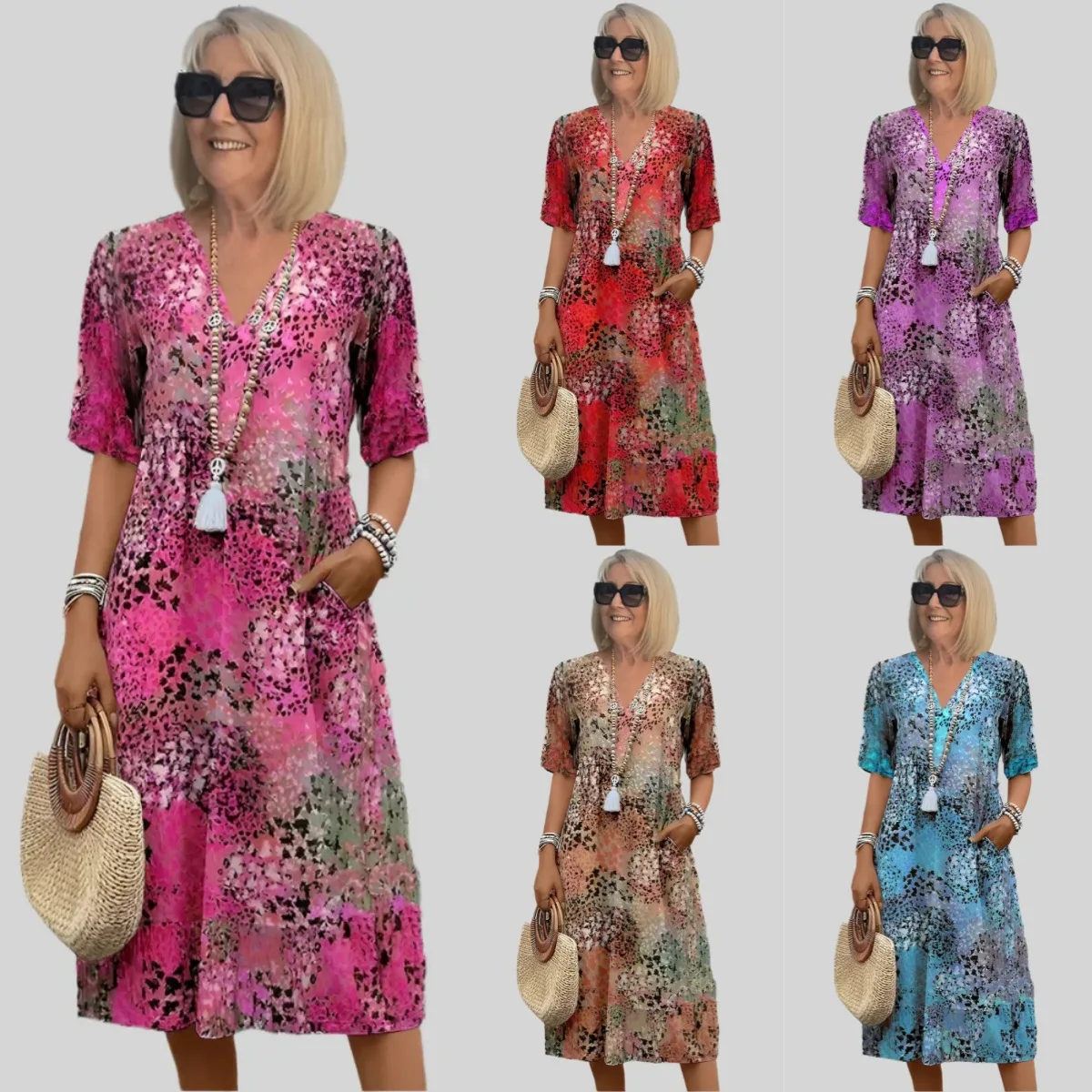 Vintage Printed V-neck Casual Vacation Bag Dress Women's 2025 Summer New European and American
Vintage Printed V-neck Casual Vacation Bag Dress Women's 2025 Summer New European and American