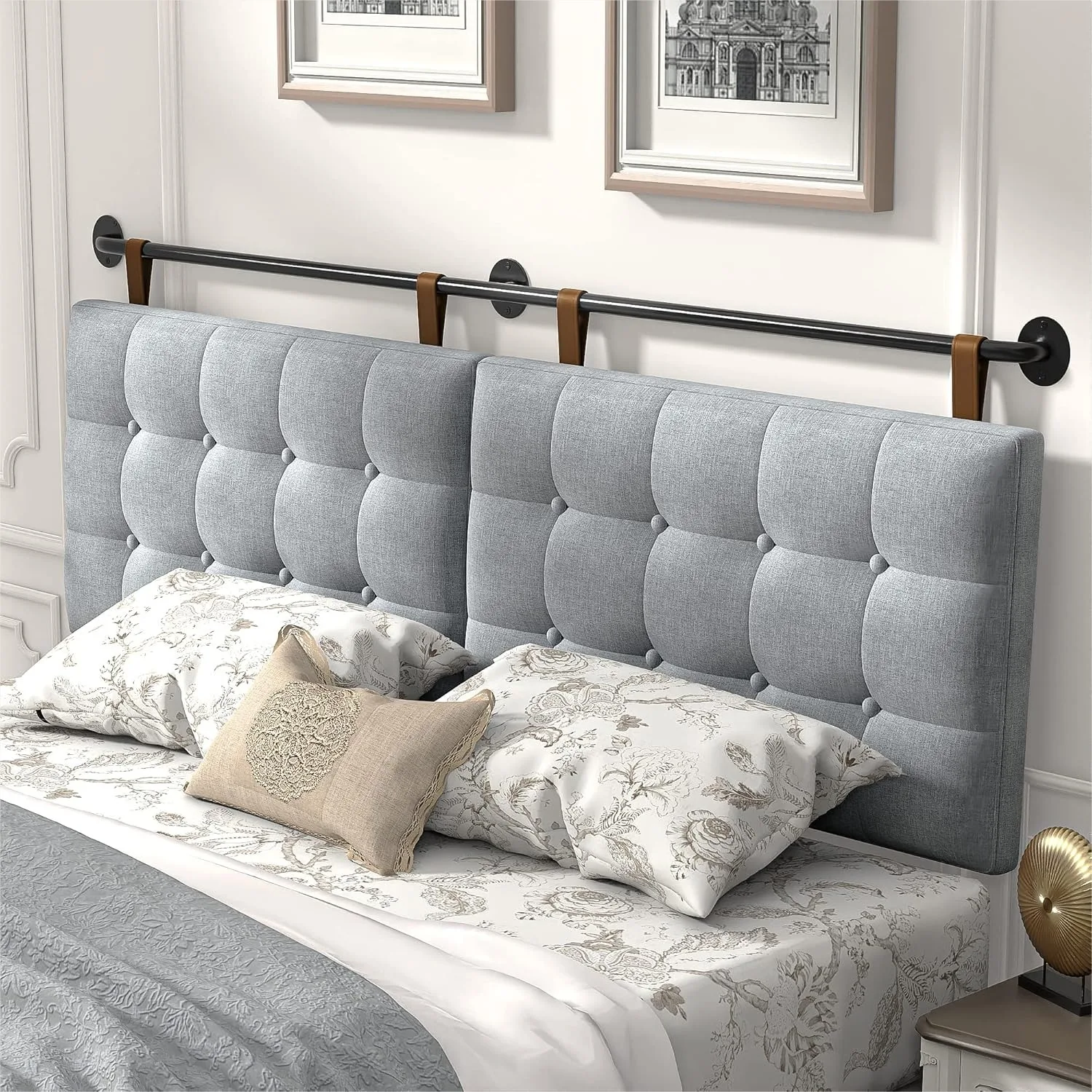 King Size Headboard Wall Mounted with Fine Linen Upholstery and Button Tufting, Adjustable Height, Grey
King Size Headboard Wall Mounted with Fine Linen Upholstery and Button Tufting, Adjustable Height, Grey
