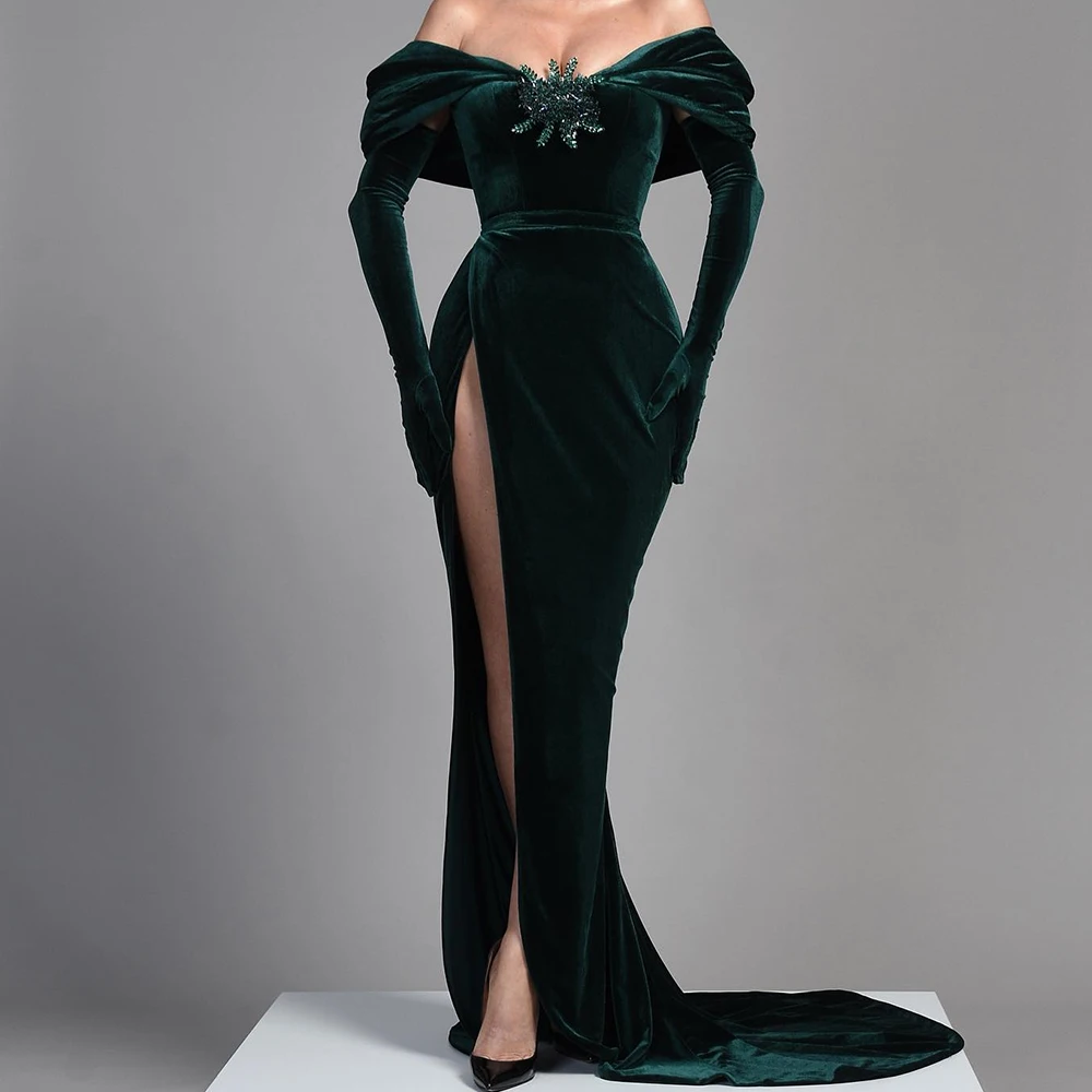 Customized Exquisite Velvet Straight Side Slit Crystal Evening Dress Delicate Floor Length Long Sleeves vestidos de fi
Customized Exquisite Velvet Straight Side Slit Crystal Evening Dress Delicate Floor Length Long Sleeves vestidos de fi