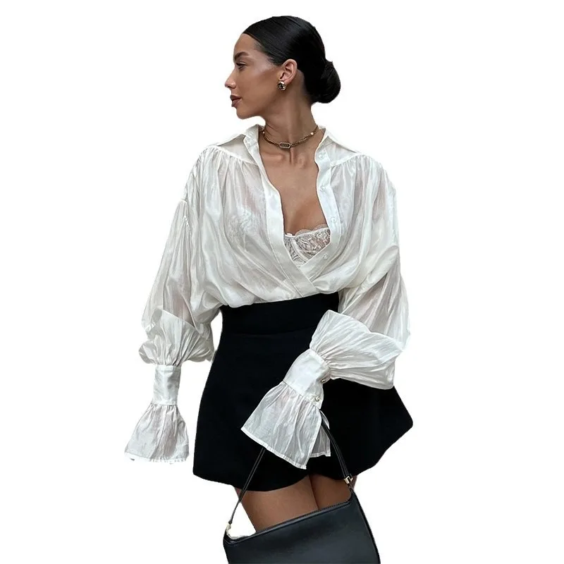 Spring High-end French Top, Sexy See-through Solid Color Shirt European American Shirt Women's Niche Temperament, Thin and Light
Spring High-end French Top, Sexy See-through Solid Color Shirt European American Shirt Women's Niche Temperament, Thin and Light