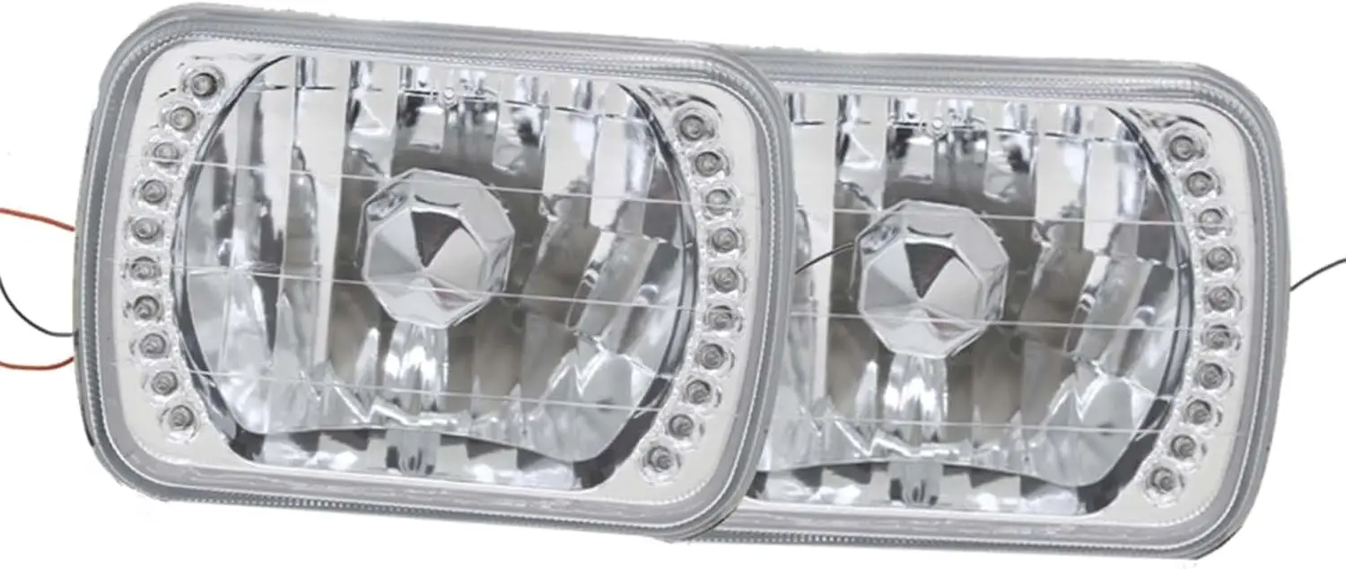 Front 7-inch 7x6 Rectangular Diamond Cut Headlights (Green Halo w/LED Crystal Replacement Kit) Pair of Gray Clear Lens Black Hou
Front 7-inch 7x6 Rectangular Diamond Cut Headlights (Green Halo w/LED Crystal Replacement Kit) Pair of Gray Clear Lens Black Hou