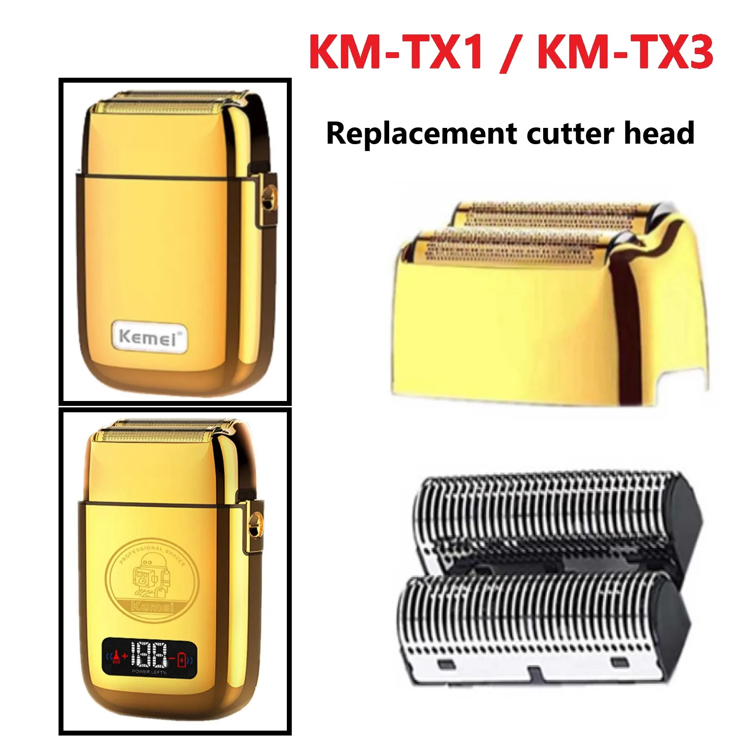 Kemei Professional replacement Foil and Cutter Blades Set Suitable For Kemei TX1 shaver (gold or silver)
Kemei Professional replacement Foil and Cutter Blades Set Suitable For Kemei TX1 shaver (gold or silver)