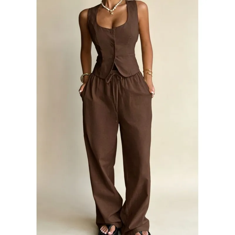 2026 New Summer Women's Pants Set Solid Color Cuff free Button Casual Loose Fashion Comfortable Square Neck Wide Leg Pants Set
2026 New Summer Women's Pants Set Solid Color Cuff free Button Casual Loose Fashion Comfortable Square Neck Wide Leg Pants Set