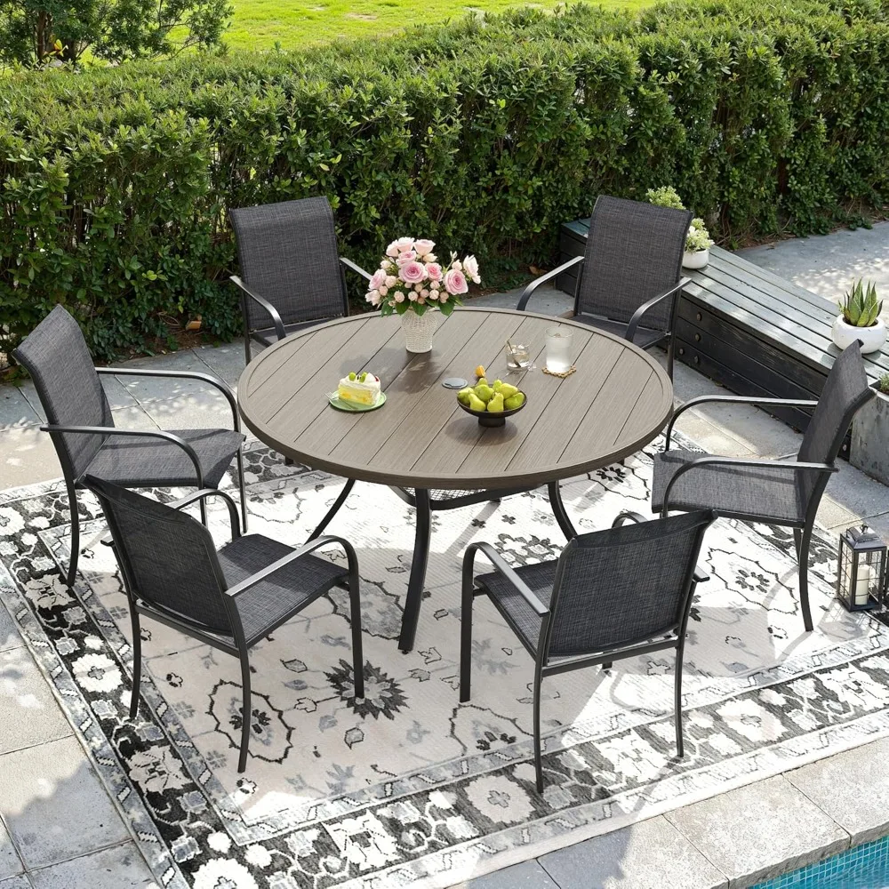 Outdoor Dining Set for 6, Patio Dining Furniture Set Includes 47.2" Grey Wood-Like Round Table with Adjustable, Customized
Outdoor Dining Set for 6, Patio Dining Furniture Set Includes 47.2" Grey Wood-Like Round Table with Adjustable, Customized