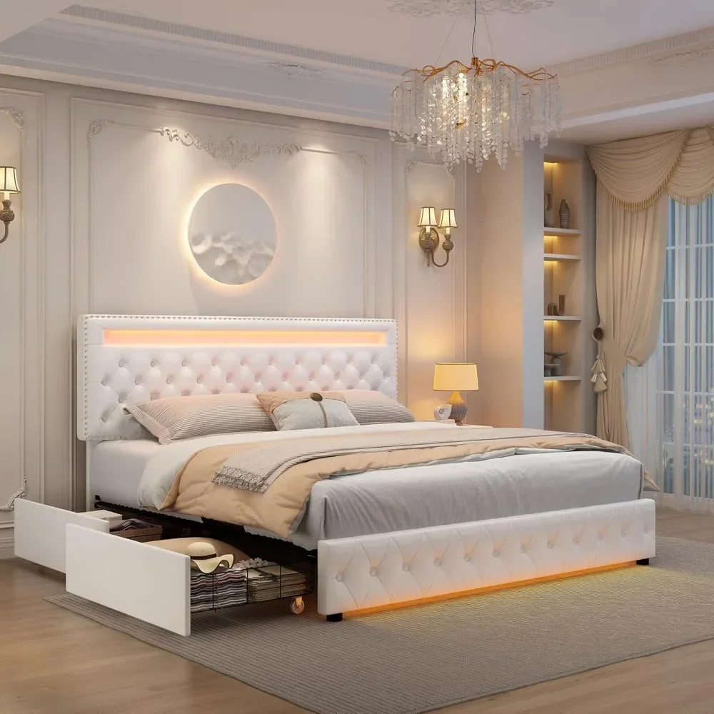 Queen Led Bed Frame with 4 Storage Drawers, with Smart Control LED Lights Headboard Footboard, Control DIY Color
Queen Led Bed Frame with 4 Storage Drawers, with Smart Control LED Lights Headboard Footboard, Control DIY Color
