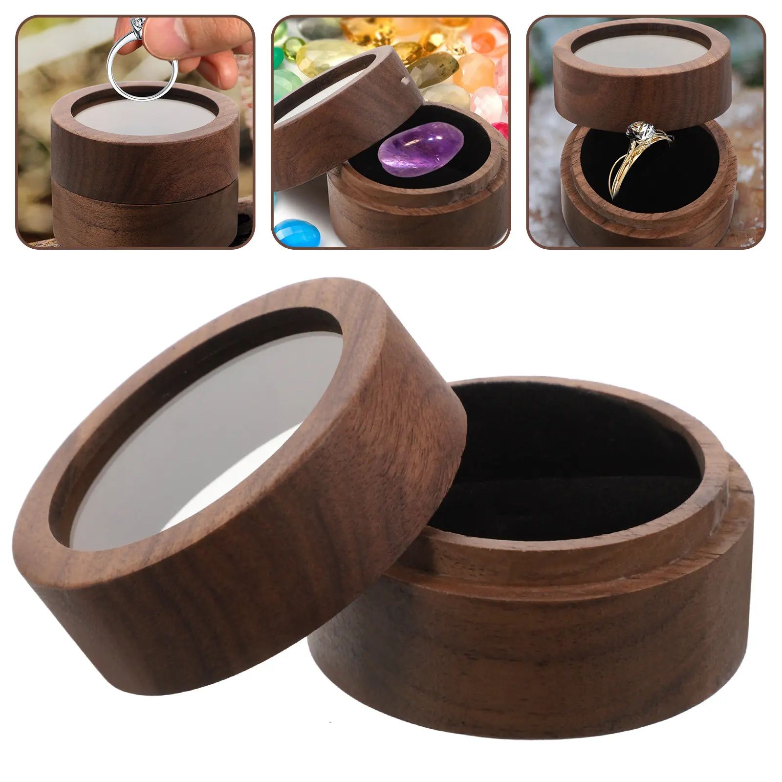 Small Round Wooden Ring Box Wedding Engagement Proposal Display Holder Jewelry Case Romantic Gift Packaging Ring Storage Box
Small Round Wooden Ring Box Wedding Engagement Proposal Display Holder Jewelry Case Romantic Gift Packaging Ring Storage Box