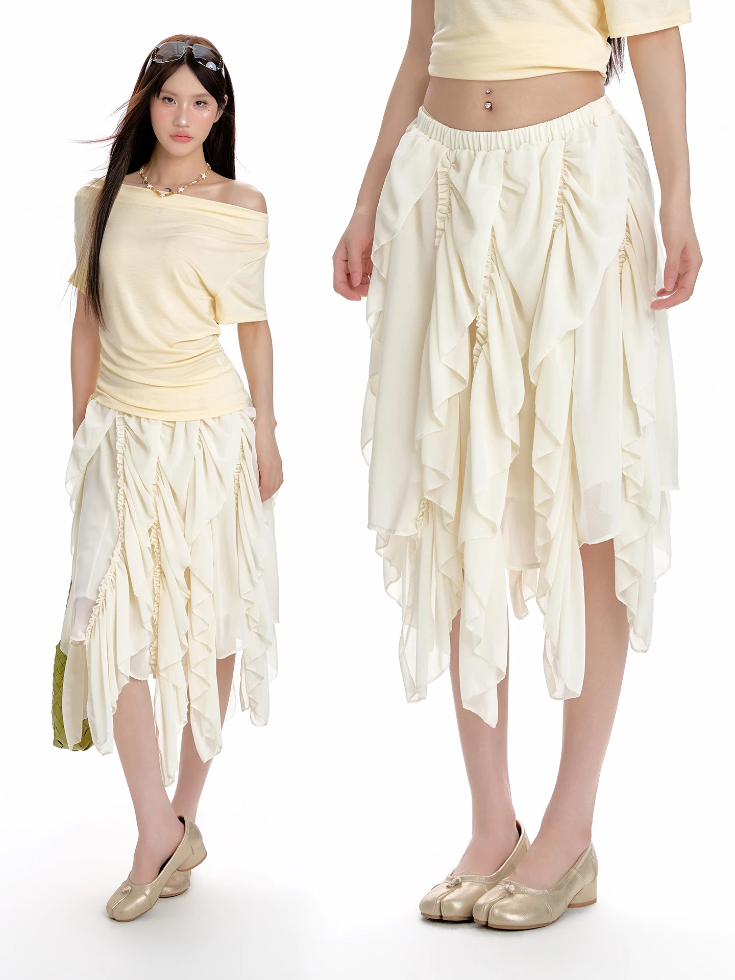 Asymmetric Hem Chiffon A-Line Midi Skirt Women's High Waist Slimming Spring 2026 New Style Half-length Skirts with Lace Trim
Asymmetric Hem Chiffon A-Line Midi Skirt Women's High Waist Slimming Spring 2026 New Style Half-length Skirts with Lace Trim