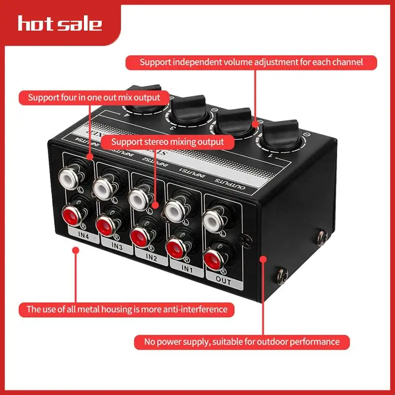 AC22-CX400 Audio Mixer Mini Stereo 4-Channel Passive Mixer Microphone Multi-Channel 1 In 4 Out Stereo Splitter For Studio
AC22-CX400 Audio Mixer Mini Stereo 4-Channel Passive Mixer Microphone Multi-Channel 1 In 4 Out Stereo Splitter For Studio