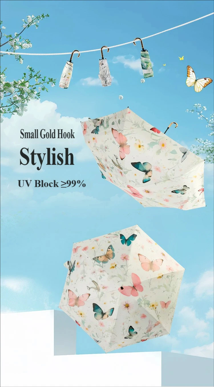 5-Fold Color Coated Sun Umbrella With Mini Gold Hook, UV Protection, Sun & Rain Dual Use, Compact & Portable Umbrella for Female
5-Fold Color Coated Sun Umbrella With Mini Gold Hook, UV Protection, Sun & Rain Dual Use, Compact & Portable Umbrella for Female