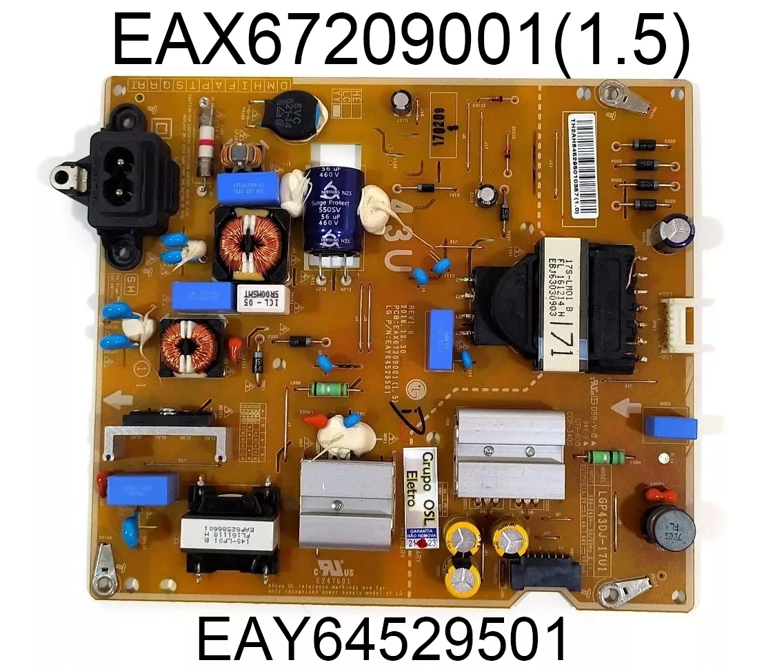 Original EAX67209001(1.5) EAY64529501 Power Supply Board is for 43LJ5500-UA 43UK6090PUA 43UM6910PUA 43UM6950DUB 43UN6950ZUA
Original EAX67209001(1.5) EAY64529501 Power Supply Board is for 43LJ5500-UA 43UK6090PUA 43UM6910PUA 43UM6950DUB 43UN6950ZUA