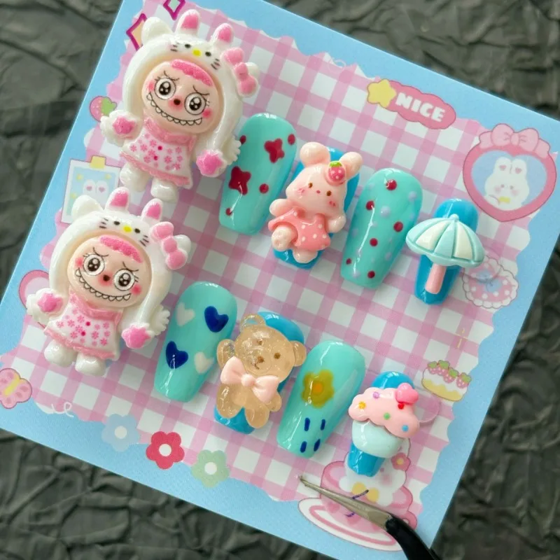 10Pcs Strawberry Rabbit Cute Handmade Nails 3D Cartoon Pink Labu bu Decoration Sweet Fake Nail Acrylic Press Ons Y2k Nails Set
10Pcs Strawberry Rabbit Cute Handmade Nails 3D Cartoon Pink Labu bu Decoration Sweet Fake Nail Acrylic Press Ons Y2k Nails Set