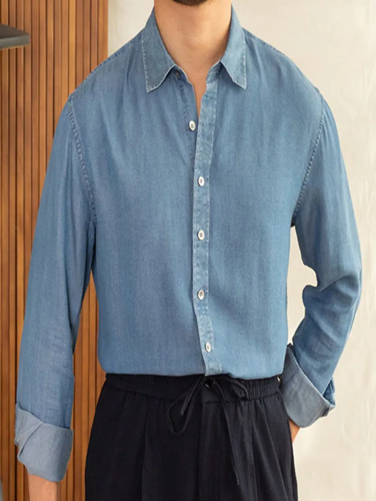 Fall Retro Tencel Casual Denim Long-sleeved Shirt British Blue Versatile Fashion Man Camisa Social Masculina
Fall Retro Tencel Casual Denim Long-sleeved Shirt British Blue Versatile Fashion Man Camisa Social Masculina
