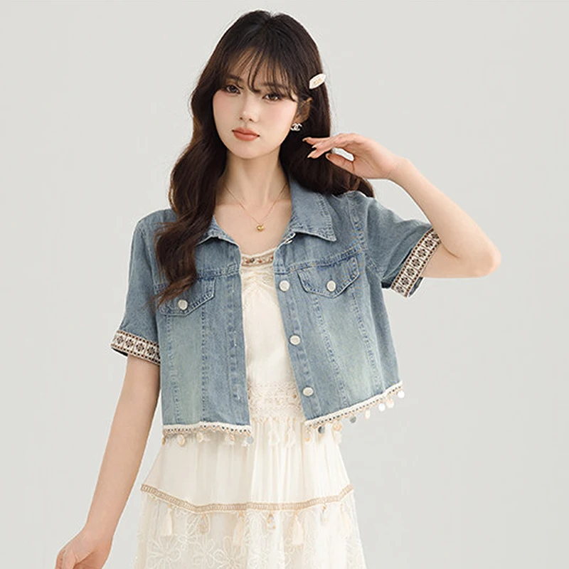 Summer Women Harajuku Vintage Blue Slim Thin Short Denim Jacket Lapel Single Breasted Short Sleeve Jeans Jacket Coat Streetwear
Summer Women Harajuku Vintage Blue Slim Thin Short Denim Jacket Lapel Single Breasted Short Sleeve Jeans Jacket Coat Streetwear