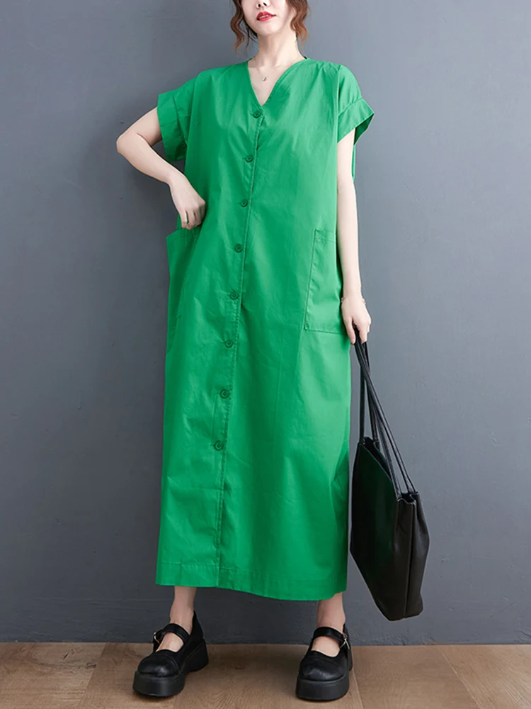 Green Vintage Big Pocket Long Dresses For Women New V-Neck Short Sleeve Loose Casual Summer Dress Fashion Elegant Clothing 2022
Green Vintage Big Pocket Long Dresses For Women New V-Neck Short Sleeve Loose Casual Summer Dress Fashion Elegant Clothing 2022