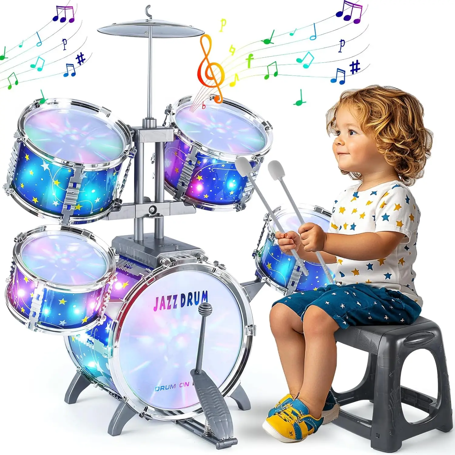 Kids Drum Set for Toddlers 1-3, Jazz Drums with Lights, Musical Toy for Boys Girls 2-5 4-6 5-7
Kids Drum Set for Toddlers 1-3, Jazz Drums with Lights, Musical Toy for Boys Girls 2-5 4-6 5-7