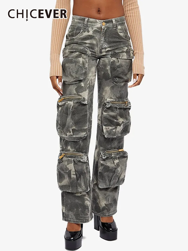 CHICEVER Camouflage Cargo Pants For Women High Waist Patchwork Pockets Straight Loose Hit Color Folds Denim Trousers Female New
CHICEVER Camouflage Cargo Pants For Women High Waist Patchwork Pockets Straight Loose Hit Color Folds Denim Trousers Female New