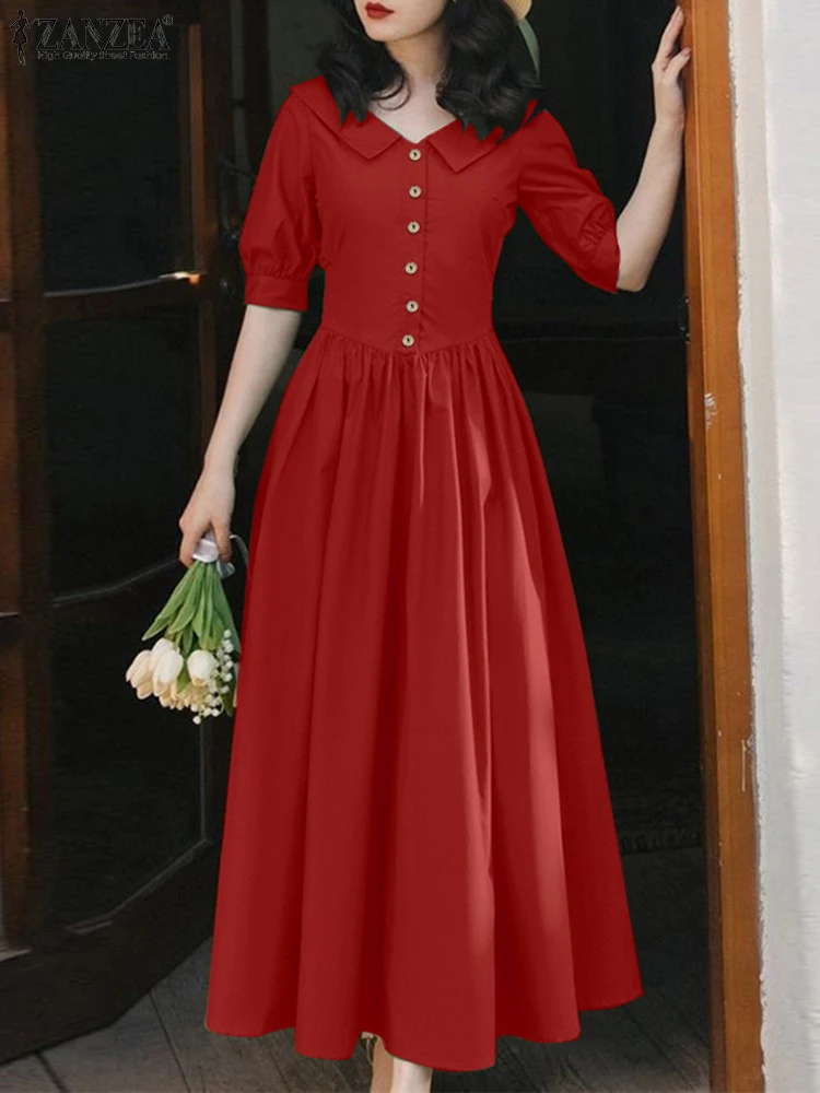 ZANZEA Elegant Women Short Puff Sleeve Party Work Dress 2025 Fashion Summer Sundress Solid A Line Holiday Vestidos Midi Robe 
ZANZEA Elegant Women Short Puff Sleeve Party Work Dress 2025 Fashion Summer Sundress Solid A Line Holiday Vestidos Midi Robe