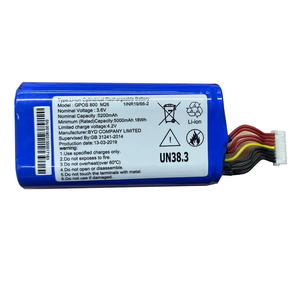 5200mAh GPOS 800 M26 3.6V Replacement Battery For Sunmi P1 4G WS920 W6900 POS SMBP001 V1S SM-18650B4-1S2P 1INR19/66-2 9 Lines
5200mAh GPOS 800 M26 3.6V Replacement Battery For Sunmi P1 4G WS920 W6900 POS SMBP001 V1S SM-18650B4-1S2P 1INR19/66-2 9 Lines