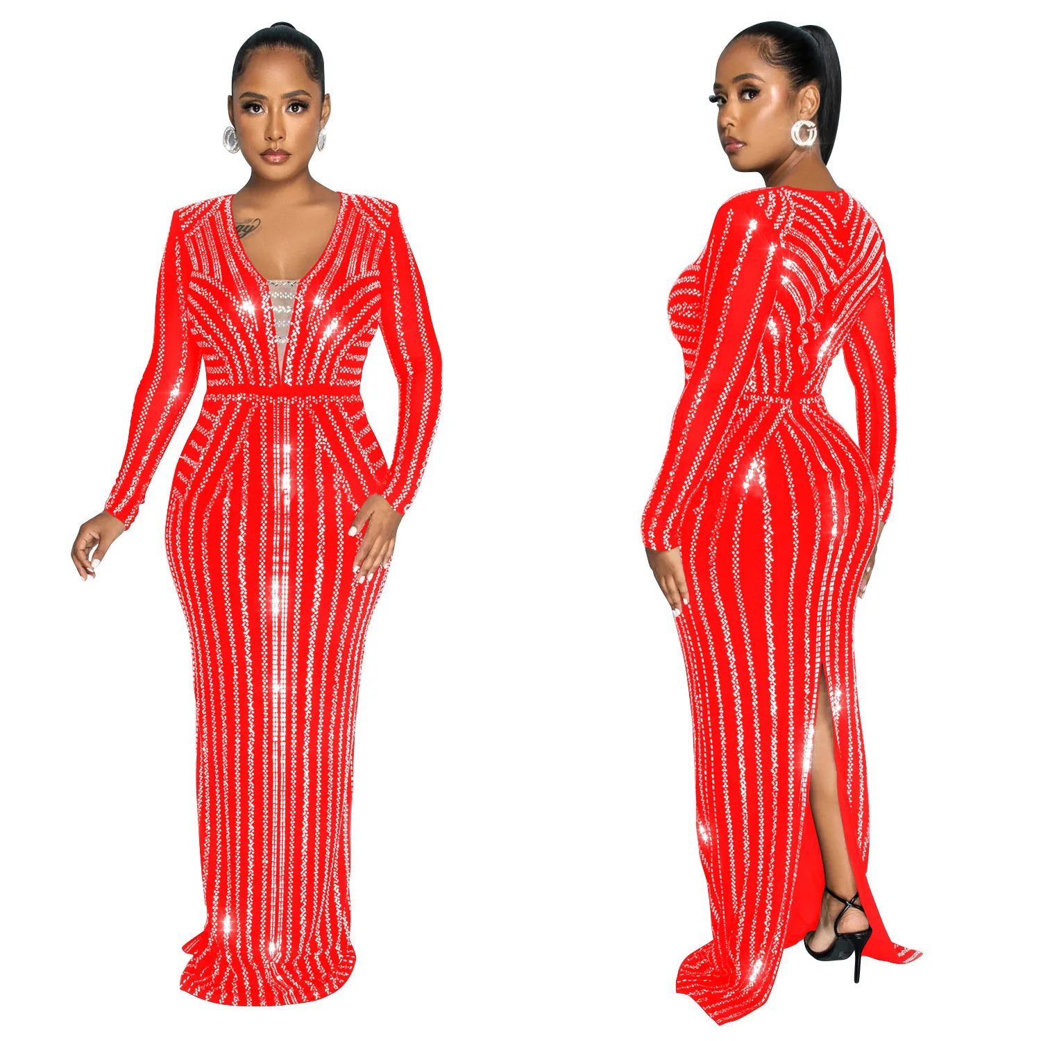 Sexy Party Club Prom Nightclub Solid Color Hot Rhinestone Long Sleeve Split Long Dresses
Sexy Party Club Prom Nightclub Solid Color Hot Rhinestone Long Sleeve Split Long Dresses