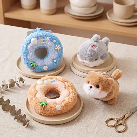 Ocean Donut Plush Keychain 6 Designs Sea Animal Mini Stuffed Pendant Backpack Luggage Decor for Gifts.