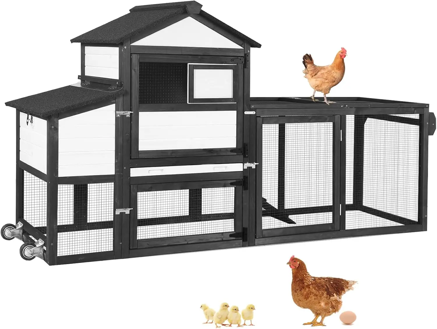 Mobile Chicken Coop with Wheels for 4-6 Chickens, Backyard Expandable Chicken House Duck Cage with Run, 2 Nesting Boxes, Easy Cl
Mobile Chicken Coop with Wheels for 4-6 Chickens, Backyard Expandable Chicken House Duck Cage with Run, 2 Nesting Boxes, Easy Cl
