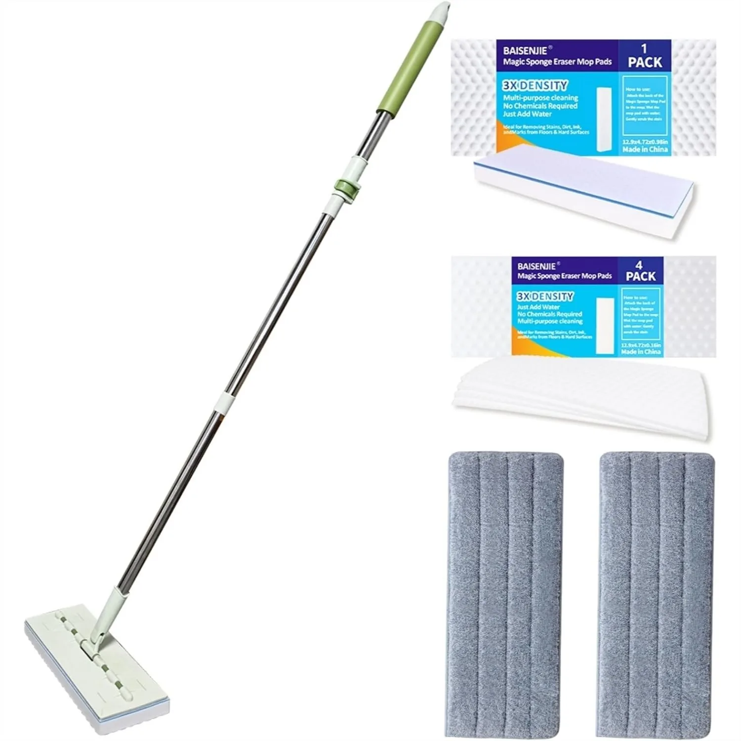 60" Adjustable Mop with Flexible Flat Head, Microfiber and Magic Sponge Eraser Pads for Deep Cleaning
60" Adjustable Mop with Flexible Flat Head, Microfiber and Magic Sponge Eraser Pads for Deep Cleaning