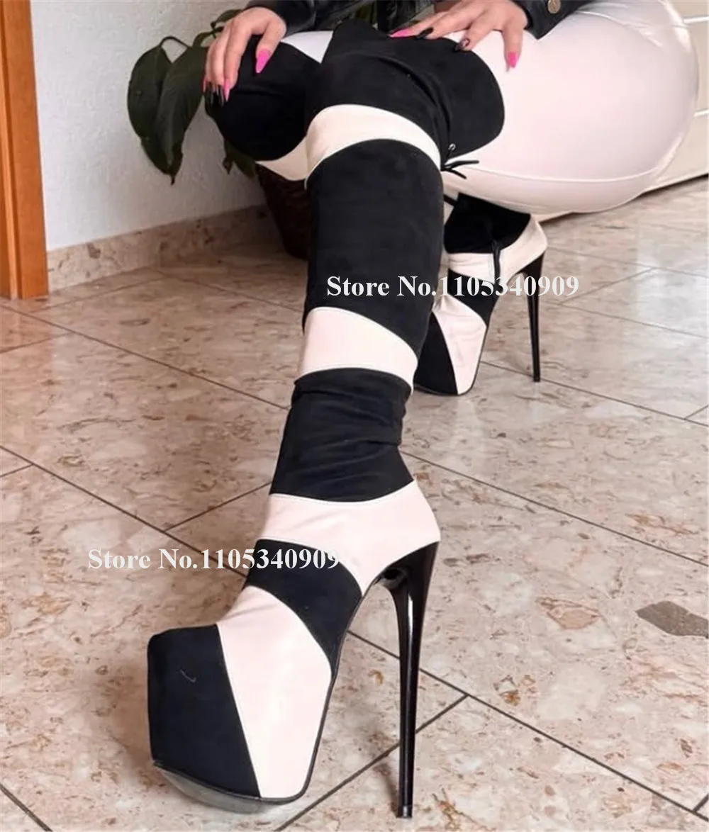 Bondarenko Black-white Mixed Colors Stiletto Heel Over Knee Boots Slim Style Round Toe High Platform Thin Heel Long Dance Shoes
Bondarenko Black-white Mixed Colors Stiletto Heel Over Knee Boots Slim Style Round Toe High Platform Thin Heel Long Dance Shoes