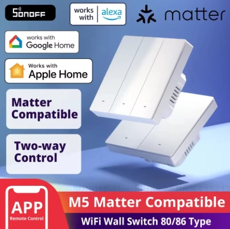 SONOFF M5 Matter Smart Wall Switch 86 Type Push Button Switch 1/2/3 Gang Switch Frame Work with Alexa Google Apple Home Alice
SONOFF M5 Matter Smart Wall Switch 86 Type Push Button Switch 1/2/3 Gang Switch Frame Work with Alexa Google Apple Home Alice