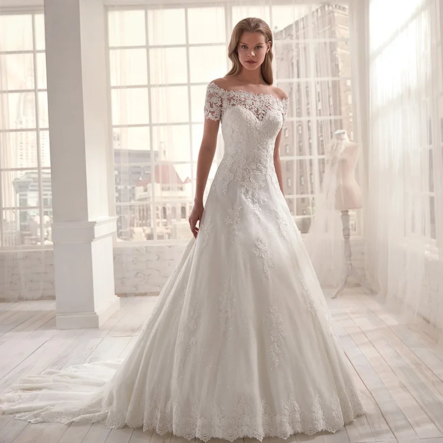 Customized Luxurious Wedding Dress Romantic Appliques Off the Shoulder Short Wedding Gowns A-Line Vestido De Noiva
Customized Luxurious Wedding Dress Romantic Appliques Off the Shoulder Short Wedding Gowns A-Line Vestido De Noiva