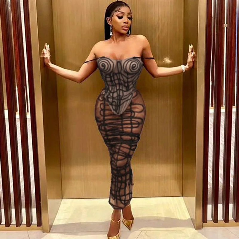 Sexy Party Night Club Skirt Sets Woman 2 Piece Outfit Mesh See-through Striped Printing Camisole Irregular Top and Long Skirts
Sexy Party Night Club Skirt Sets Woman 2 Piece Outfit Mesh See-through Striped Printing Camisole Irregular Top and Long Skirts