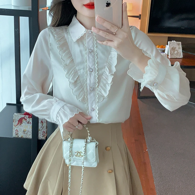 Модная женская рубашка с длинным рукавом, Повседневная шифоновая блузка с оборками и отложным воротником, женские топы, модные женские блузки G903, 2024
Модная женская рубашка с длинным рукавом, Повседневная шифоновая блузка с оборками и отложным воротником, женские топы, модные женские блузки G903, 2024