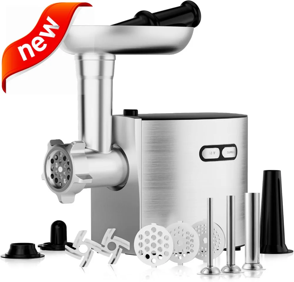 Electric Meat Grinder & Sausage Maker with 3 Stainless Steel Plates, 2 Blades, Sausage Stuffer Tubes Kit - 350W Motor
Electric Meat Grinder & Sausage Maker with 3 Stainless Steel Plates, 2 Blades, Sausage Stuffer Tubes Kit - 350W Motor
