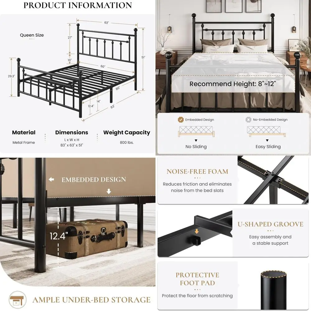 14 Queen Metal Platform Bed with Slats - No Box Spring Needed, Storage Options, Noise-Free, Black
14 Queen Metal Platform Bed with Slats - No Box Spring Needed, Storage Options, Noise-Free, Black