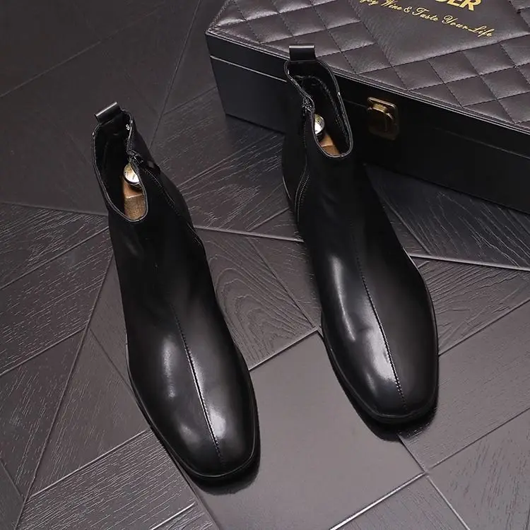 Men's Chelsea Boots Short High Top Zipper Leather Boots Casual Heightening Boots British Style Shoes for Young People
Men's Chelsea Boots Short High Top Zipper Leather Boots Casual Heightening Boots British Style Shoes for Young People
