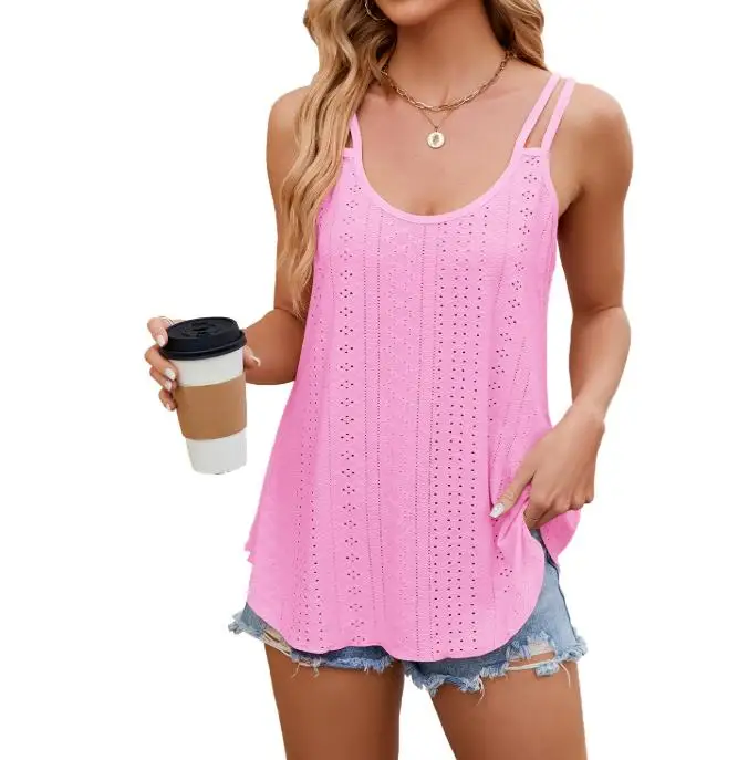 Solid Color Round Neck Women's Camisole Vest, Summer Women's Hollow Jacquard Pattern Casual Loose Sleeveless Camisole Top
Solid Color Round Neck Women's Camisole Vest, Summer Women's Hollow Jacquard Pattern Casual Loose Sleeveless Camisole Top