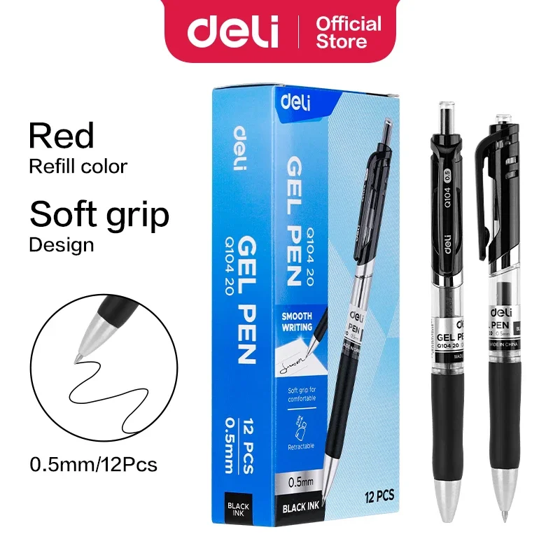 Deli Retractable Gel Pen 0.5 mm Black Blue Color Ballpoint Pen Writing Tools School Office Supplies Stationery Gel Ink Pens
Deli Retractable Gel Pen 0.5 mm Black Blue Color Ballpoint Pen Writing Tools School Office Supplies Stationery Gel Ink Pens