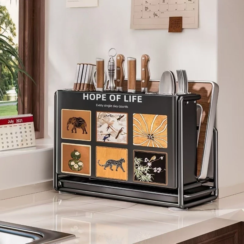 Kitchen Knife Holder Rack with Cutting Board Stand Chopstick Storage No Drill Rustproof Design for Countertop Organization
Kitchen Knife Holder Rack with Cutting Board Stand Chopstick Storage No Drill Rustproof Design for Countertop Organization