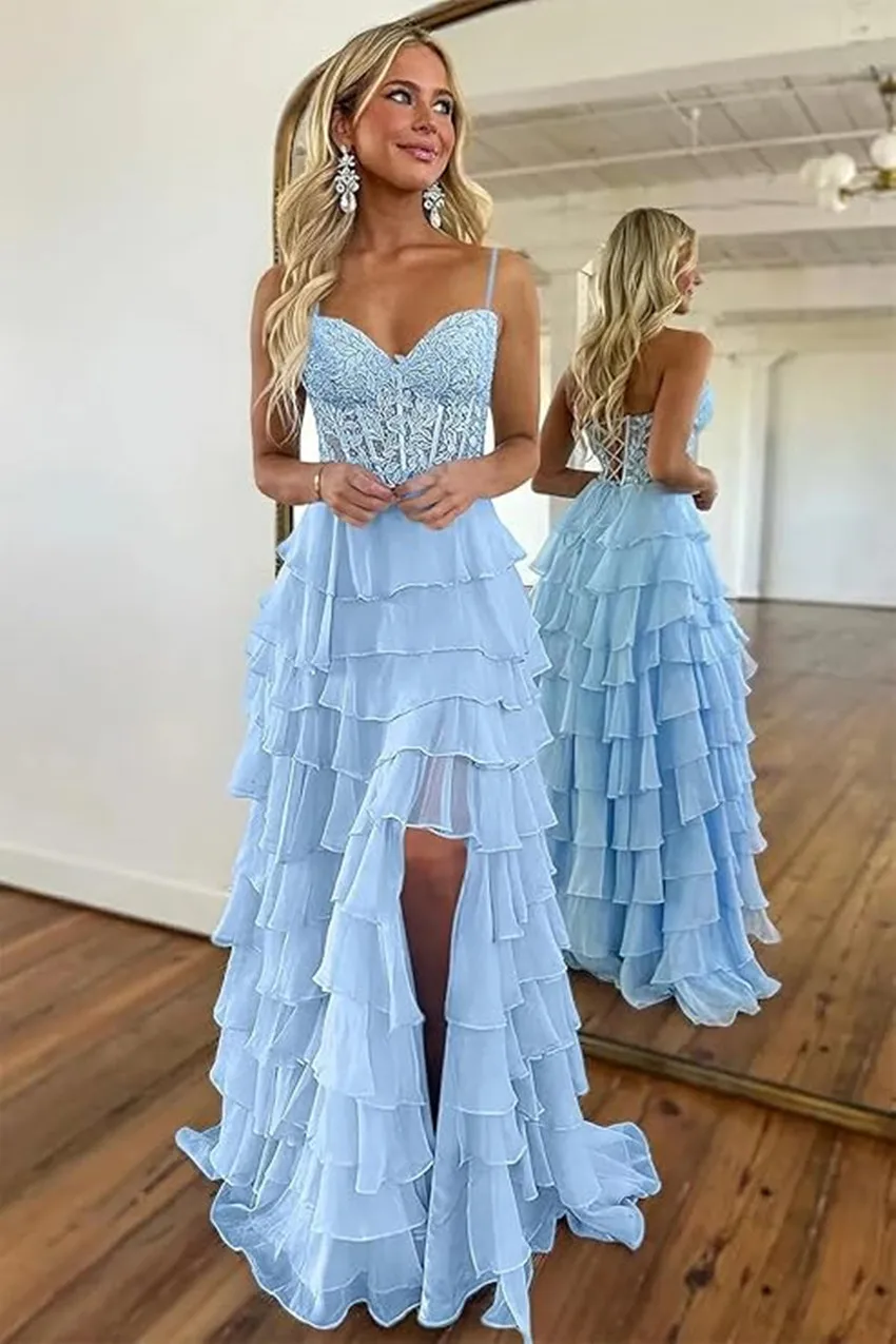 Sweetheart Strapless Tiered Ruffle Ball Dress Side High Split Floor-Length Wedding Party dress robes de soirée Customized
Sweetheart Strapless Tiered Ruffle Ball Dress Side High Split Floor-Length Wedding Party dress robes de soirée Customized
