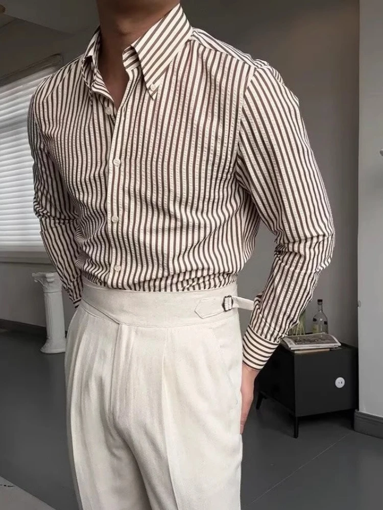 British Casual Seersucker Striped Long Sleeve Shirt Men's Slim Casual Business Shirts High Quality Streetwear Camisas Hawaiian
British Casual Seersucker Striped Long Sleeve Shirt Men's Slim Casual Business Shirts High Quality Streetwear Camisas Hawaiian