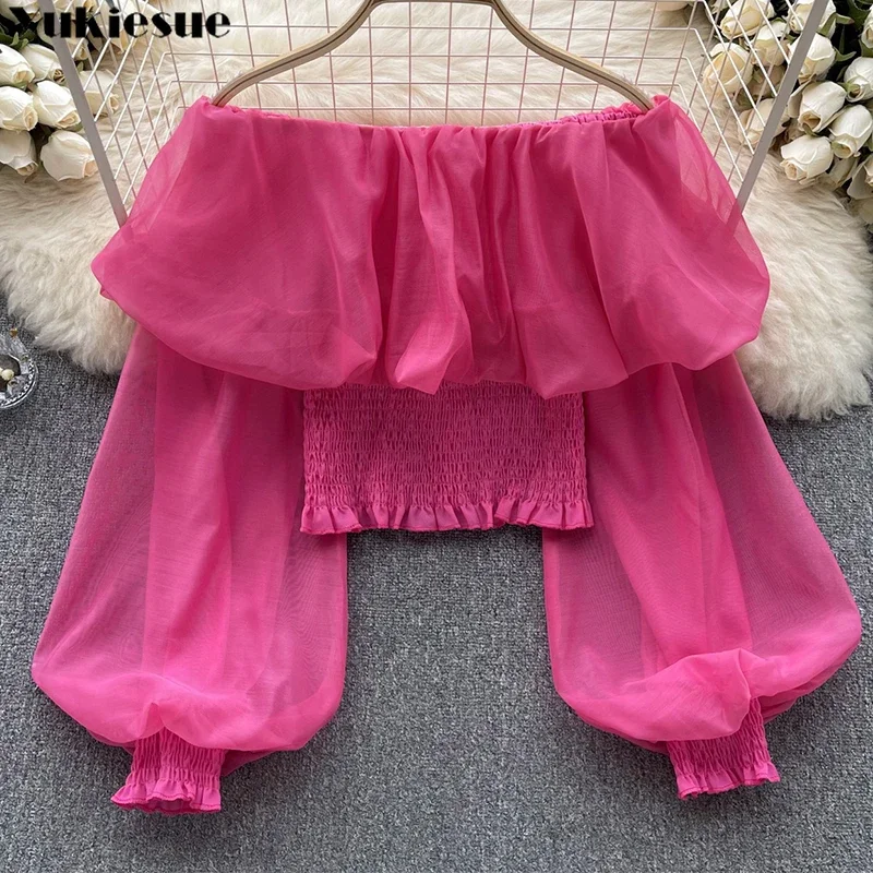 Women Shirt 2023 Autumn New Mesh Fashion One Word Neck Backless Off Shoulder Design Lantern Sleeve Ladies Slim Casual Blouse
Women Shirt 2023 Autumn New Mesh Fashion One Word Neck Backless Off Shoulder Design Lantern Sleeve Ladies Slim Casual Blouse