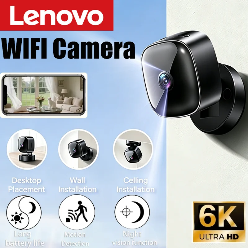Lenovo 6K Wifi Camera HD Mini Camera Wireless Security Protection Remote Monitor Camcorders Video Surveillance Home Smart Camera
Lenovo 6K Wifi Camera HD Mini Camera Wireless Security Protection Remote Monitor Camcorders Video Surveillance Home Smart Camera